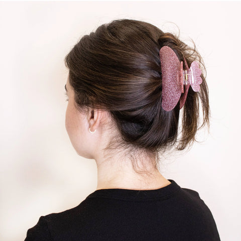 Medium Round Glitter Hair Claw Clip - Pink