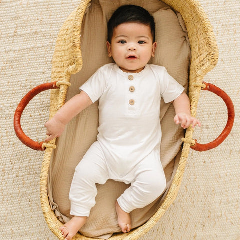White Bamboo Henley Romper