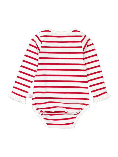 Red & White Stripe Knit Ruffle Bodysuit