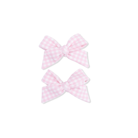 2 Pack Bow Clips - Mini Gingham Pink