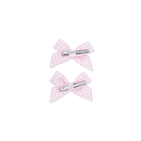 2 Pack Bow Clips - Mini Gingham Pink
