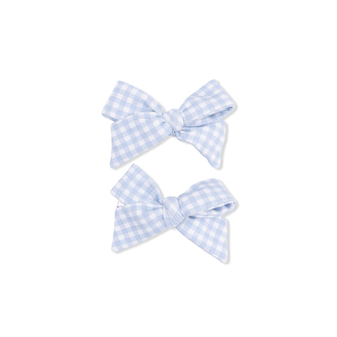 2 Pack Bow Clips - Mini Gingham Blue