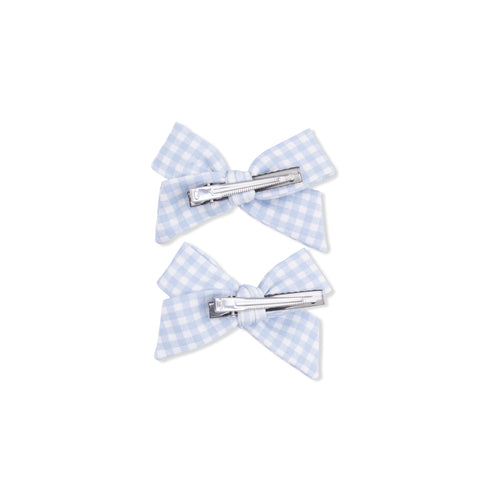 2 Pack Bow Clips - Mini Gingham Blue