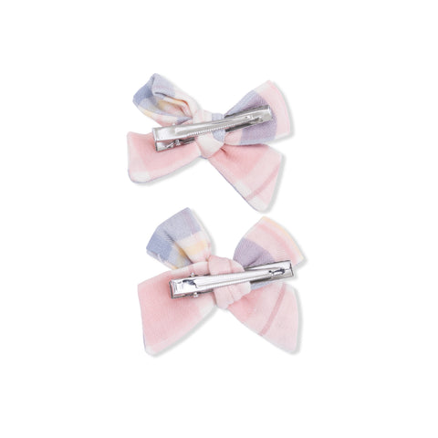2 Pack Bow Clips - Dusty Plaid