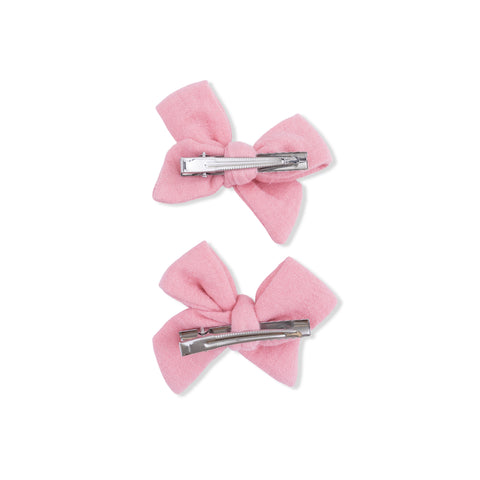 2 Pack Bow Clips - Solid Muslin Poignant Pink