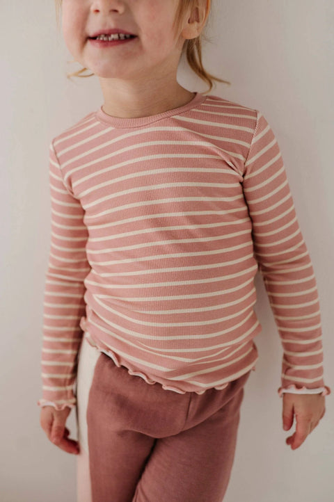 Lettuce Hem Tee - Misty Rose Stripe