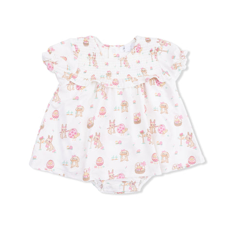 Smocked Ruffle Bubble with Skirt - Pink Easter Egg Hunt