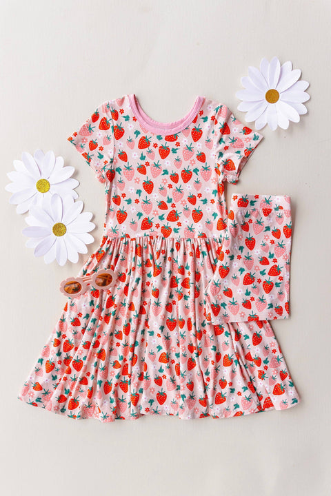 Bamboo Twirl Dress with Shorts - Strawberry
