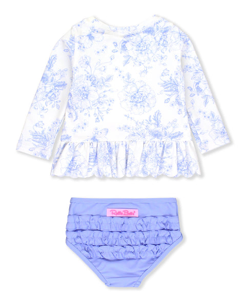 Periwinkle Butterfly Garden Scalloped Rash Guard Set