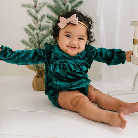 Hayley Romper - Green Crushed Velvet