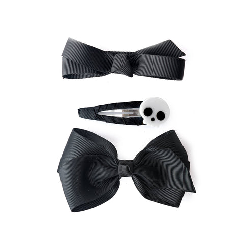 Skull & Fabric Bows Black Hair Clips