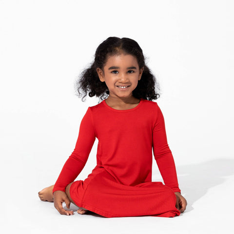 Girls' Long Sleeve Bamboo Dress/Nightgown - Berry Red