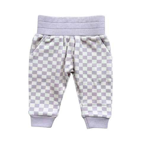 Fleece Sweatpants - Lavender Checkered