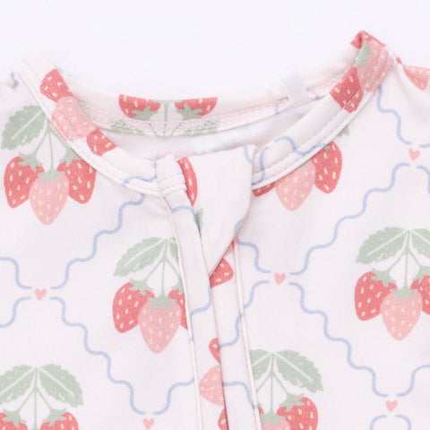 2 Way Ruffle Back Zipper Footie - Sweet Strawberries