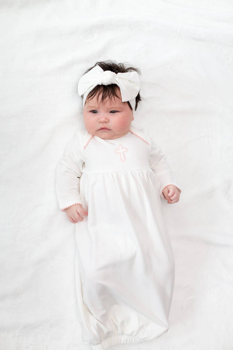Pink Cross Embroidered Infant Gown