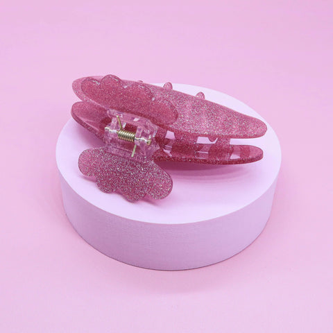 Medium Round Glitter Hair Claw Clip - Pink