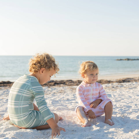 Blue Plaid Baby Boys One Piece Rash Guard Swimsuit