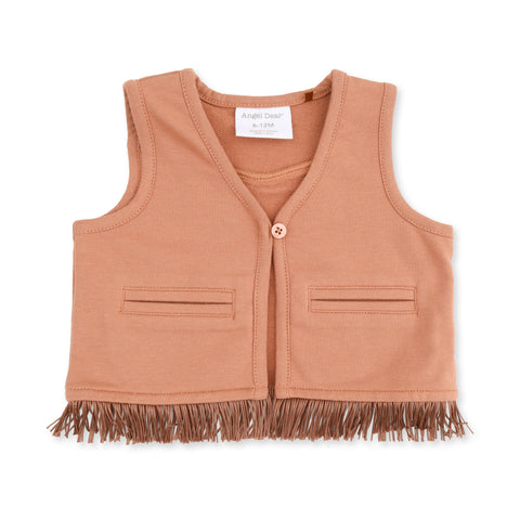 Western Fringe Vest - Solid Mocha Mousse