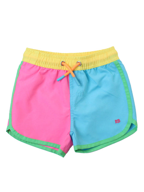 Neon Color Block Swim Trunks