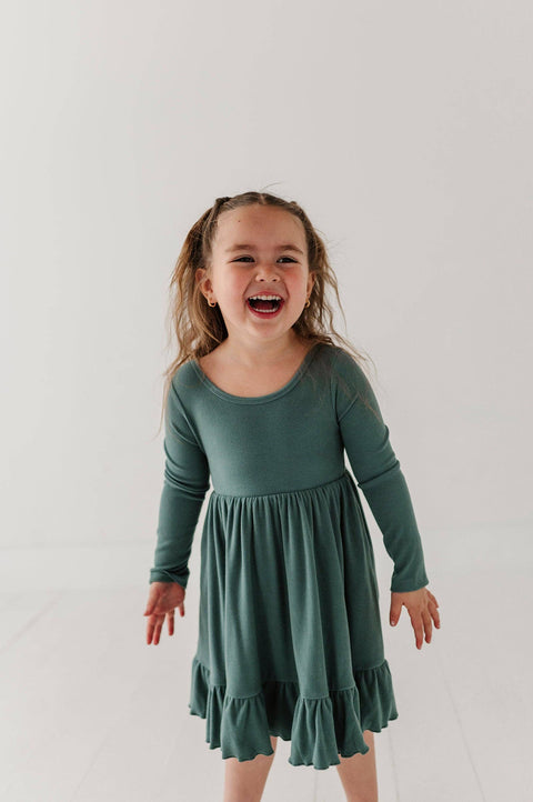 Girls Ribbed Ballet Dress in Atlantic