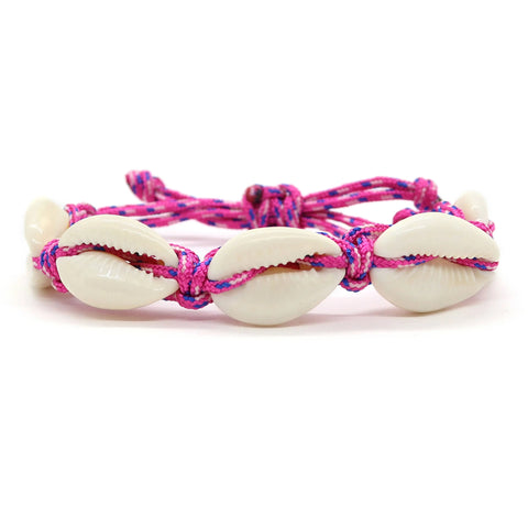 Adjustable Cowrie Shell Bracelet - Pink