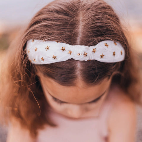 Velvet Knot Headband - White Stars