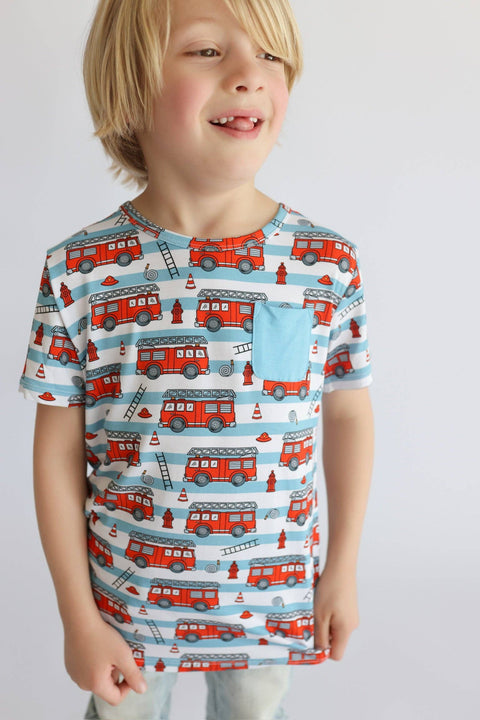Firetruck Frenzy Bamboo Pocket Tee for Kids