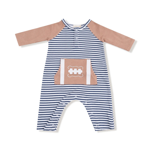 Long Sleeve Raglan Henley Romper - Football
