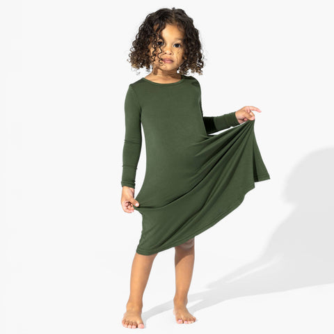 Girls Bamboo Long Sleeve Dress/Night Gown - Evergreen