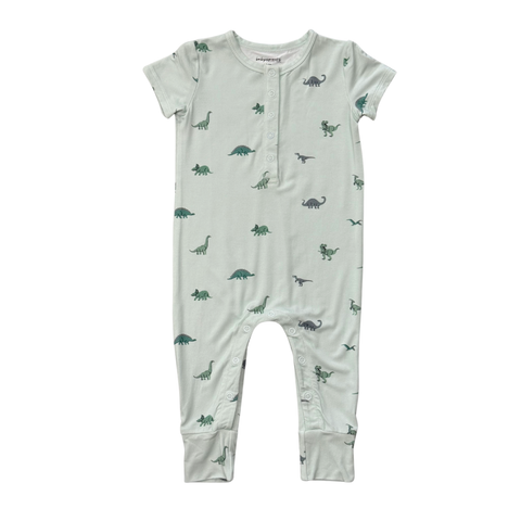 Short Sleeve Henley Romper in Dinosaur