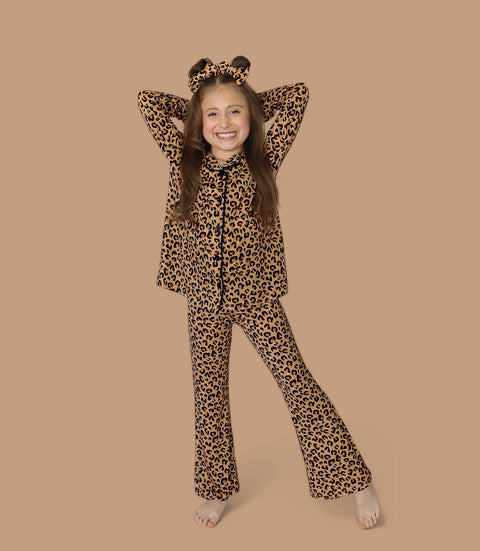 Girls Flare Bamboo Pajama Set - Leopard Dream