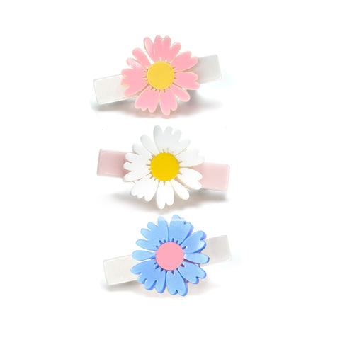 Daises White, Blue & Pink Hair Clips