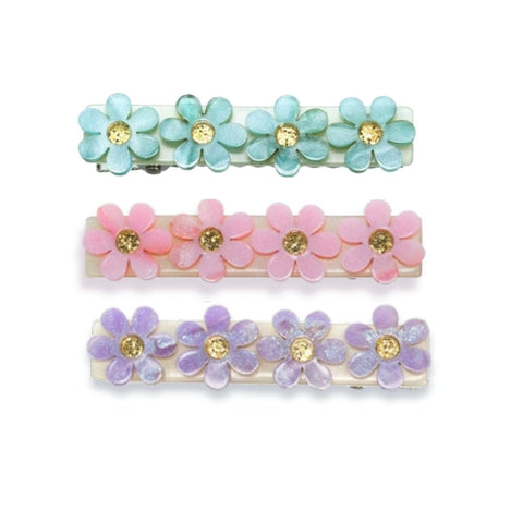 Flowers Blue, Purple & Pink Shimmer Hair Clips