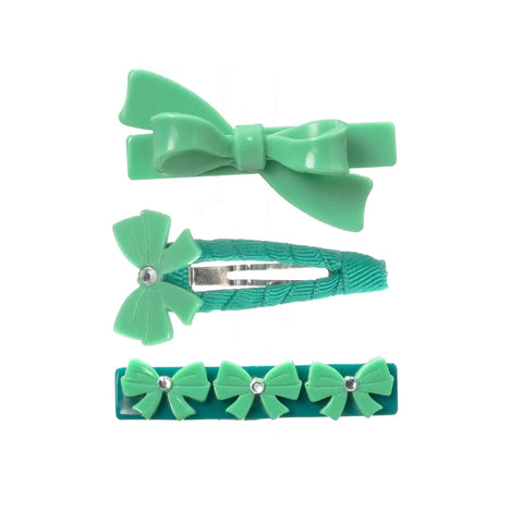 Mini Bows Green Blue Hair Clips