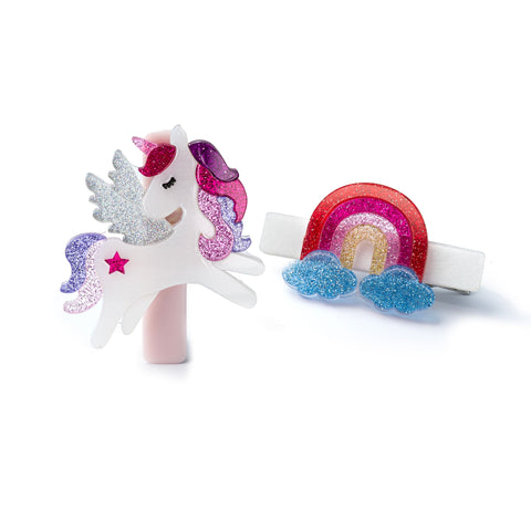 Unicorn & Rainbow Glitter Hair Clips