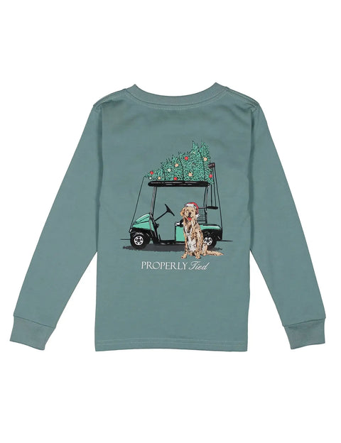 Boys Santa's Caddy LS Tee - Steel Blue