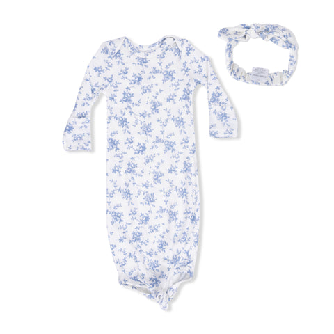 Knotted Gown and Headband - Baby Blue Vines Floral