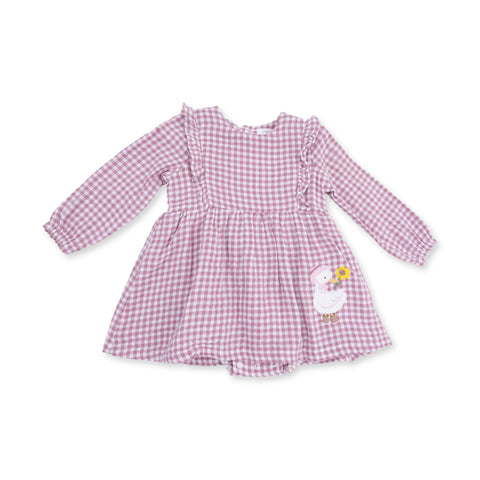 Long Sleeve Ruffle Bubble with Skirt - Berry Gingham