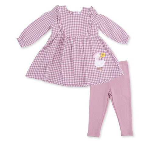 Long Sleeve Ruffle Dress & Legging - Berry Gingham