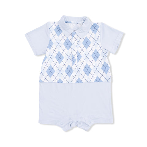 Short Playsuit - Blue Argyle