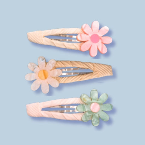 Daisy Flower Pastel Pearl Snap Clips