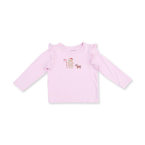 Long Sleeve Ruffle Tee - Gingerbread