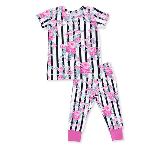 Short Sleeve Loungewear Set - Cabbage Rose Stripe