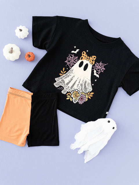 Orange & Black Colorblock Bamboo Biker Shorts for Kids