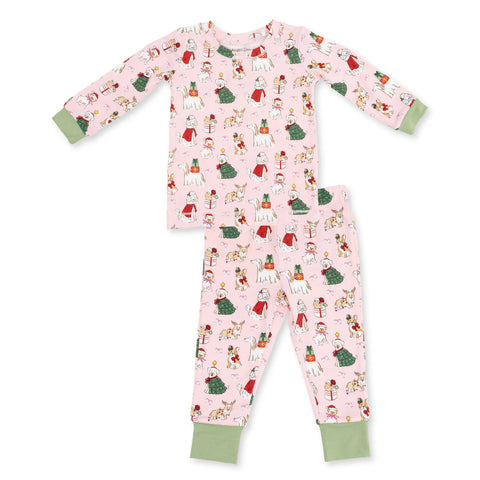 Long Sleeve Loungewear Set - Christmas Dogs Pink