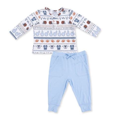 Long Sleeve Henley Shirt & Jogger Pant - Football Stripe
