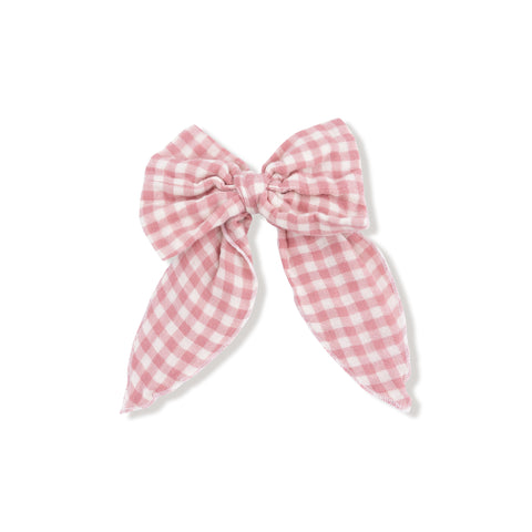 Clip Bow with Tails - Rose Pink Plaid