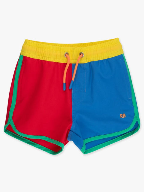 Boys Performance Hybrid Dolphin Hem Swim Trunks - Primary Colorblock