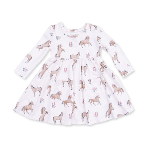 Long Sleeve Twirly Dress - I Love Horses
