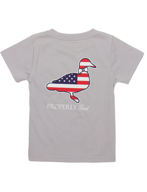 Boys Americana Logo Tee SS - Ice Grey